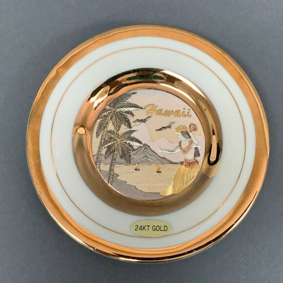 The Art of Chokin 24Kt Gold Edged Engraved Hawaii Plate Gilded Collector Japan - Picture 1 of 10